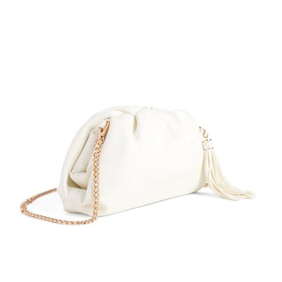 NEW Understated Leather Crescent Crossbody Chain Clutch Ivory Women's Size Small - Picture 2 of 6